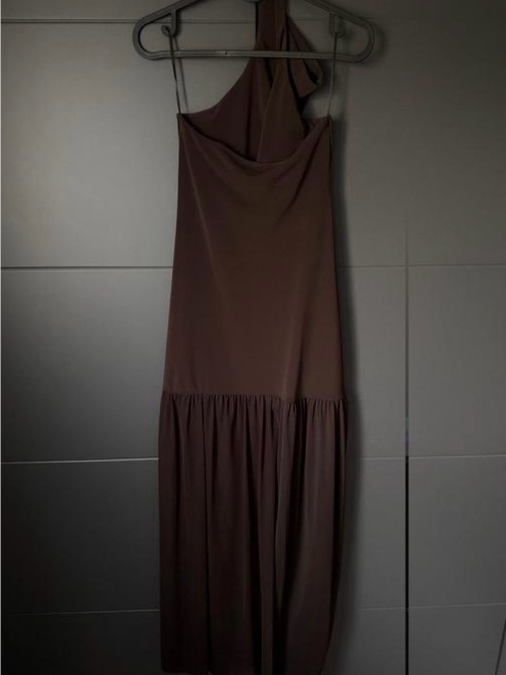 Zara Dark Brown Halter Maxi Dress with Sheer Skirt - Picture 10 of 14